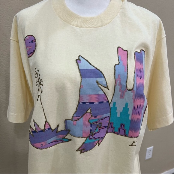 Vtg Single Stitch Screen StarsCoyote T Shirt 1990's Art Abstract Nature Howl L - Picture 3 of 9
